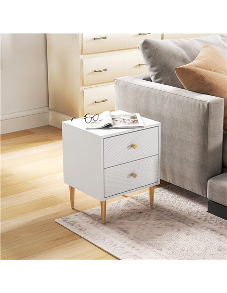 HOMCOM Elegant Two-Drawer Bedside Table - White/Gold-Tone - pic 126227 | FastDaddyshop