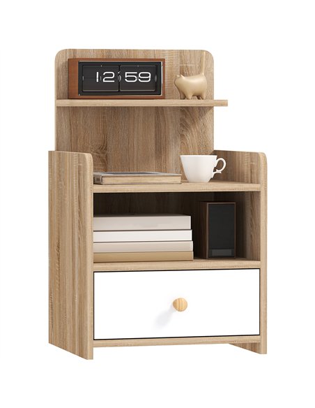 HOMCOM Multi-Storage Bedside Table - White/Wood-Effect - pic 126228 | FastDaddyshop