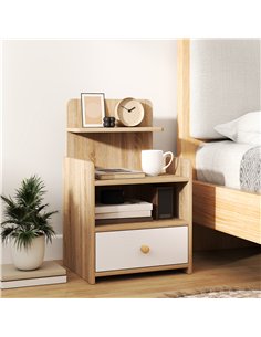 HOMCOM Multi-Storage Bedside Table - White/Wood-Effect 2