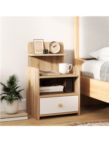 HOMCOM Multi-Storage Bedside Table - White/Wood-Effect - pic 126229 | FastDaddyshop