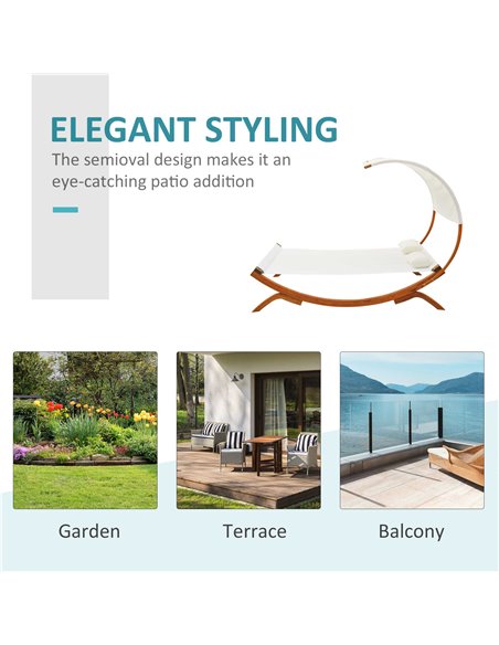 Outsunny Hammock Chaise Day Bed with Canopy Wooden Double Sun Lounger - Cream - pic 12623 | FastDaddyshop