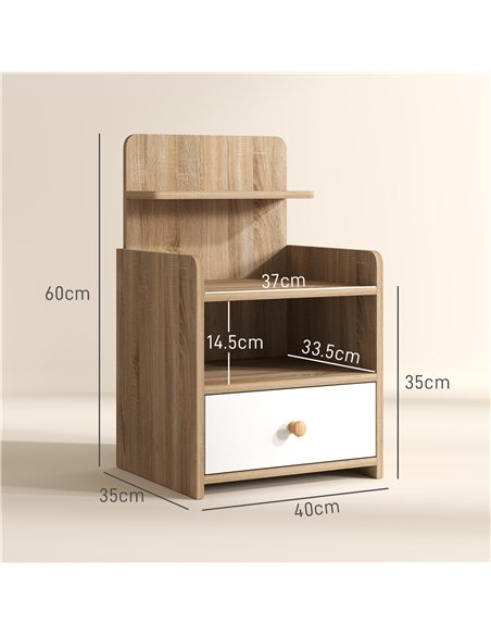 HOMCOM Multi-Storage Bedside Table - White/Wood-Effect - pic 126230 | FastDaddyshop