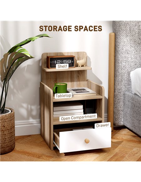 HOMCOM Multi-Storage Bedside Table - White/Wood-Effect - pic 126231 | FastDaddyshop
