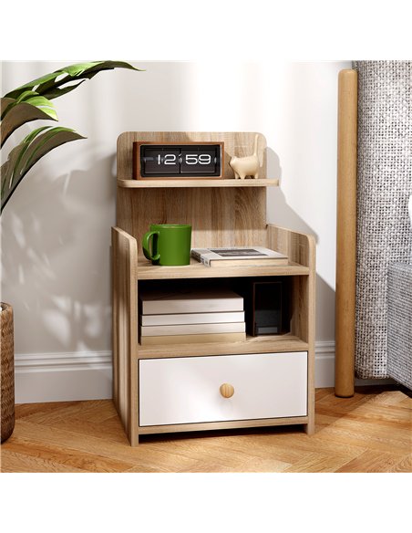 HOMCOM Multi-Storage Bedside Table - White/Wood-Effect - pic 126233 | FastDaddyshop