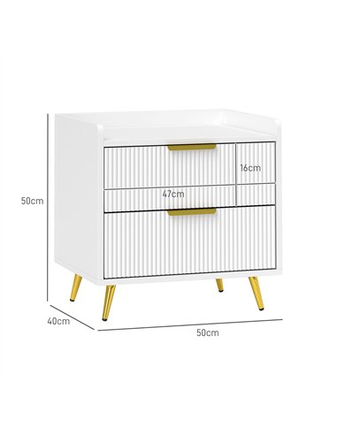 HOMCOM Elegant Two-Drawer Bedside Table - White