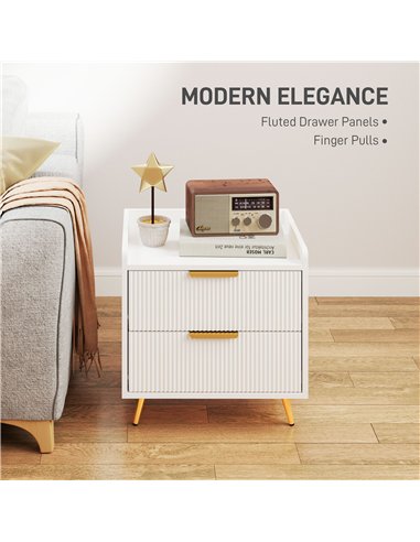 HOMCOM Elegant Two-Drawer Bedside Table - White