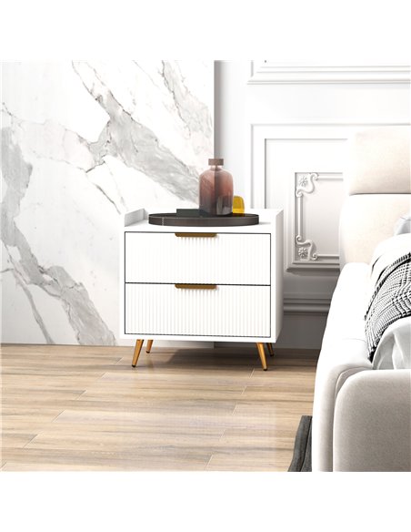 HOMCOM Elegant Two-Drawer Bedside Table - White - pic 126243 | FastDaddyshop