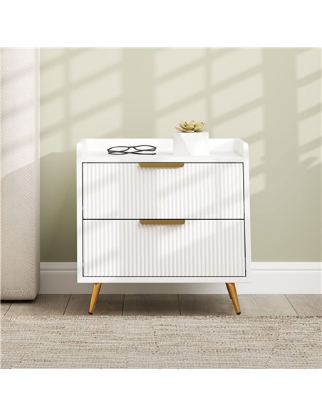 HOMCOM Elegant Two-Drawer Bedside Table - White - pic 126245 | FastDaddyshop