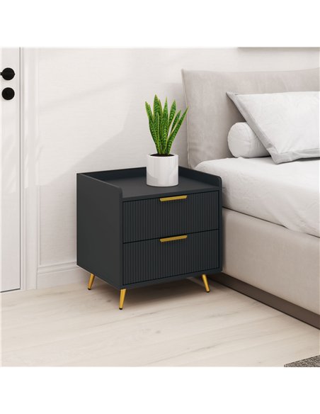 HOMCOM Elegant Two-Drawer Bedside Table - Black - pic 126247 | FastDaddyshop