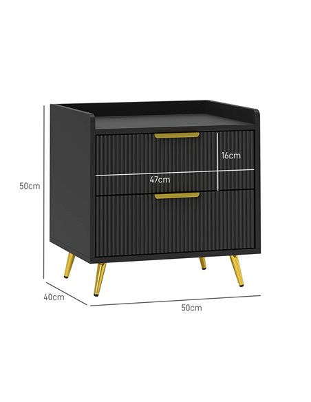 HOMCOM Elegant Two-Drawer Bedside Table - Black - pic 126248 | FastDaddyshop
