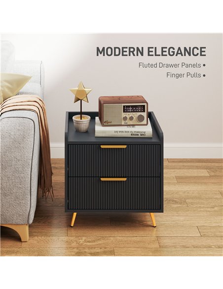 HOMCOM Elegant Two-Drawer Bedside Table - Black - pic 126249 | FastDaddyshop