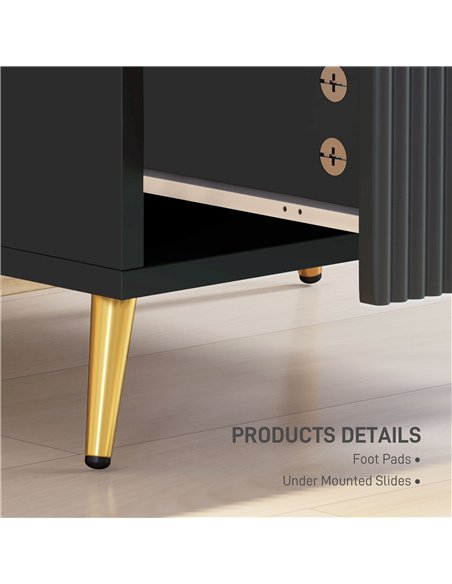 HOMCOM Elegant Two-Drawer Bedside Table - Black - pic 126251 | FastDaddyshop