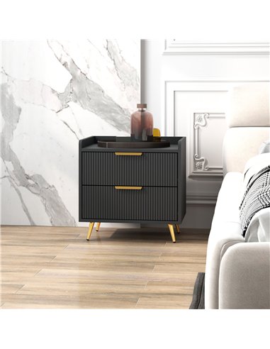 HOMCOM Elegant Two-Drawer Bedside Table - Black