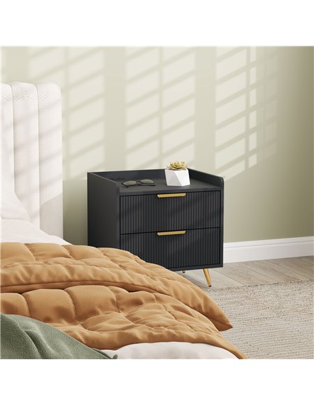 HOMCOM Elegant Two-Drawer Bedside Table - Black - pic 126253 | FastDaddyshop