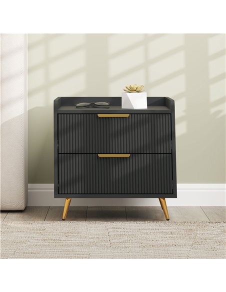 HOMCOM Elegant Two-Drawer Bedside Table - Black - pic 126254 | FastDaddyshop