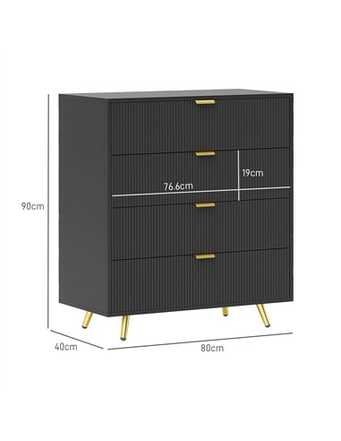 HOMCOM Elegant Four-Drawer Bedside Table - Black