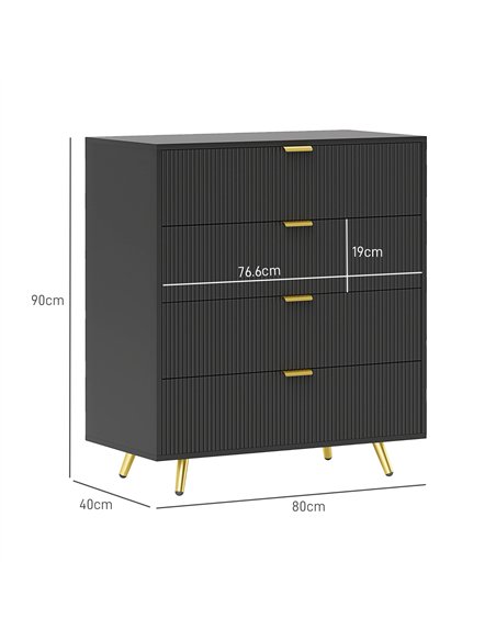 HOMCOM Elegant Four-Drawer Bedside Table - Black - pic 126257 | FastDaddyshop