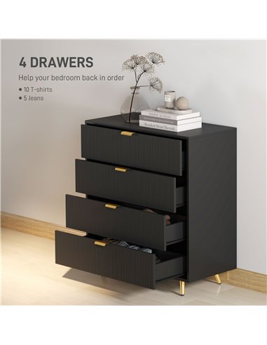 HOMCOM Elegant Four-Drawer Bedside Table - Black