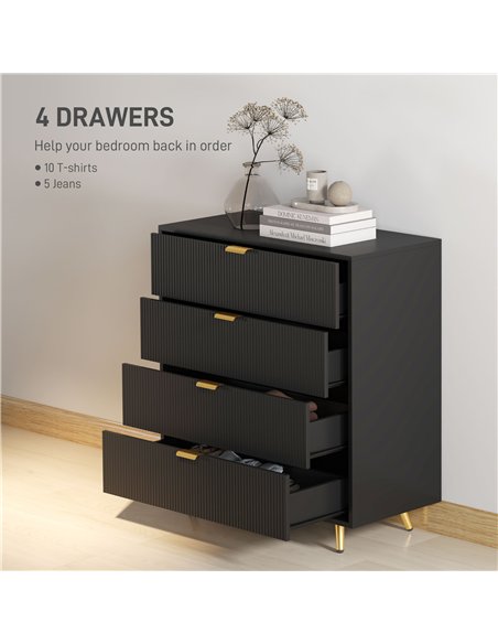 HOMCOM Elegant Four-Drawer Bedside Table - Black - pic 126258 | FastDaddyshop