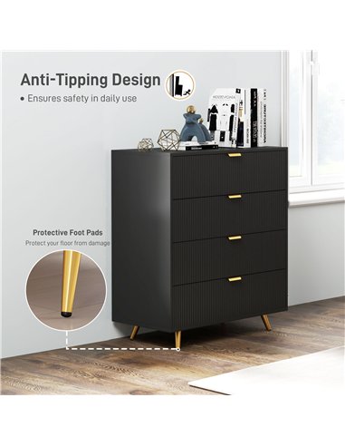 HOMCOM Elegant Four-Drawer Bedside Table - Black