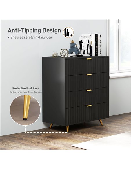 HOMCOM Elegant Four-Drawer Bedside Table - Black - pic 126260 | FastDaddyshop