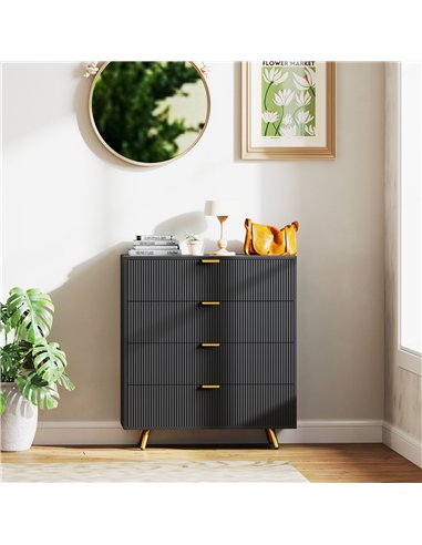 HOMCOM Elegant Four-Drawer Bedside Table - Black