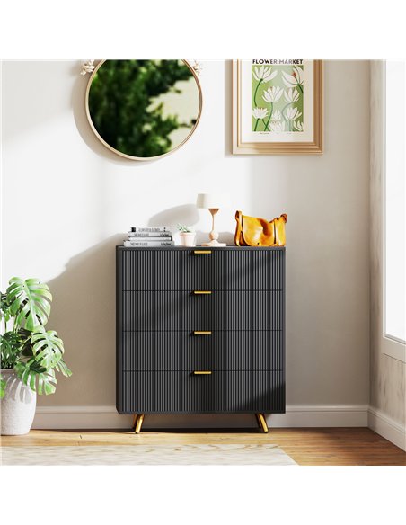 HOMCOM Elegant Four-Drawer Bedside Table - Black - pic 126261 | FastDaddyshop