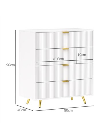 HOMCOM Elegant Four-Drawer Bedside Table - White