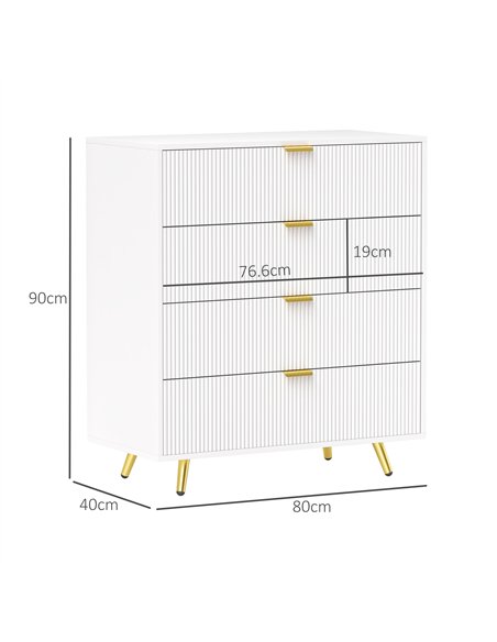 HOMCOM Elegant Four-Drawer Bedside Table - White - pic 126266 | FastDaddyshop