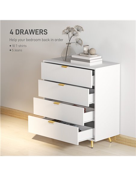HOMCOM Elegant Four-Drawer Bedside Table - White - pic 126267 | FastDaddyshop