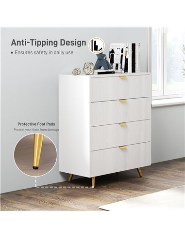 HOMCOM Elegant Four-Drawer Bedside Table - White