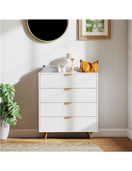 HOMCOM Elegant Four-Drawer Bedside Table - White - pic 126270 | FastDaddyshop