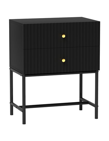 HOMCOM Elegant Two-Drawer Bedside Table - Black - pic 126273 | FastDaddyshop