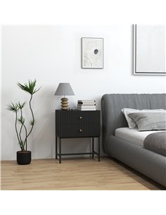 HOMCOM Elegant Two-Drawer Bedside Table - Black 2