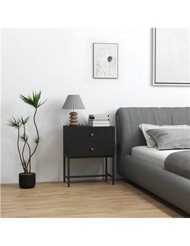 HOMCOM Elegant Two-Drawer Bedside Table - Black