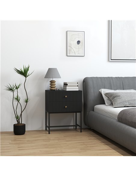 HOMCOM Elegant Two-Drawer Bedside Table - Black - pic 126274 | FastDaddyshop