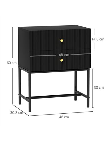 HOMCOM Elegant Two-Drawer Bedside Table - Black