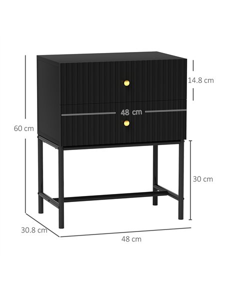 HOMCOM Elegant Two-Drawer Bedside Table - Black - pic 126275 | FastDaddyshop