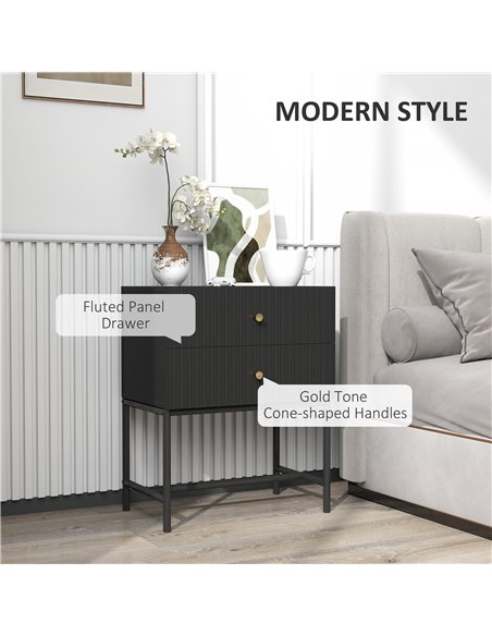 HOMCOM Elegant Two-Drawer Bedside Table - Black - pic 126276 | FastDaddyshop