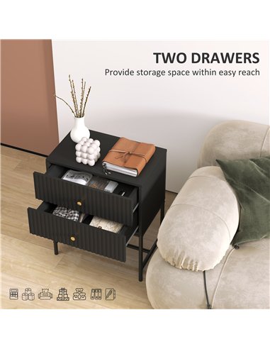 HOMCOM Elegant Two-Drawer Bedside Table - Black