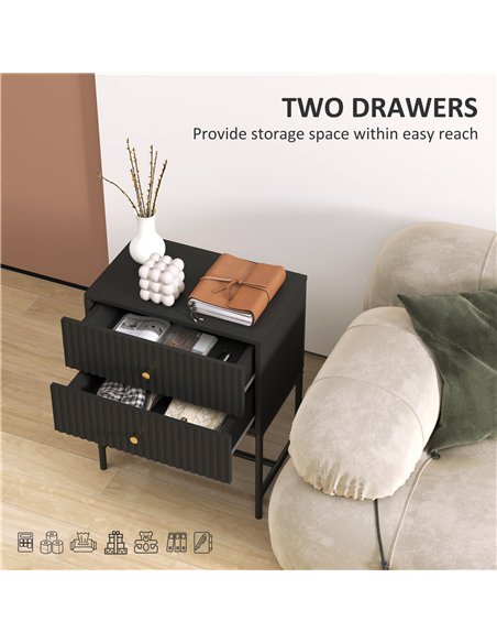HOMCOM Elegant Two-Drawer Bedside Table - Black - pic 126277 | FastDaddyshop