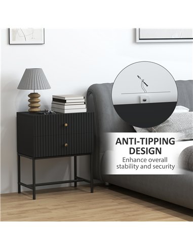 HOMCOM Elegant Two-Drawer Bedside Table - Black