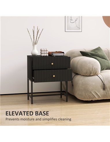 HOMCOM Elegant Two-Drawer Bedside Table - Black