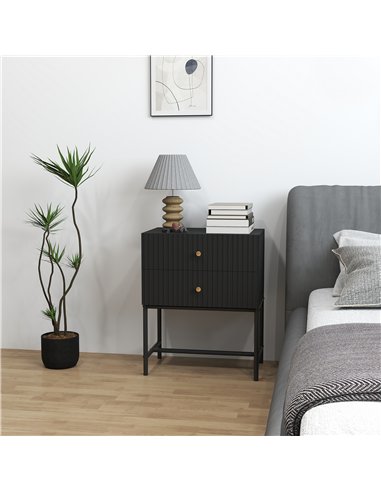 HOMCOM Elegant Two-Drawer Bedside Table - Black