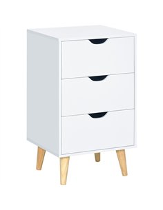 HOMCOM Bedside Table, Bedside Cabinet with 3 Drawers, Small Side Table with Wood Legs and Cut-out Handles for Bedroom, Cream Whi