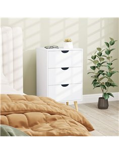 HOMCOM Bedside Table, Bedside Cabinet with 3 Drawers, Small Side Table with Wood Legs and Cut-out Handles for Bedroom, Cream Whi 2