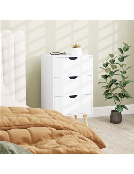 HOMCOM Bedside Table, Bedside Cabinet with 3 Drawers, Small Side Table with Wood Legs and Cut-out Handles for Bedroom, Cream Whi - pic 126283 | FastDaddyshop