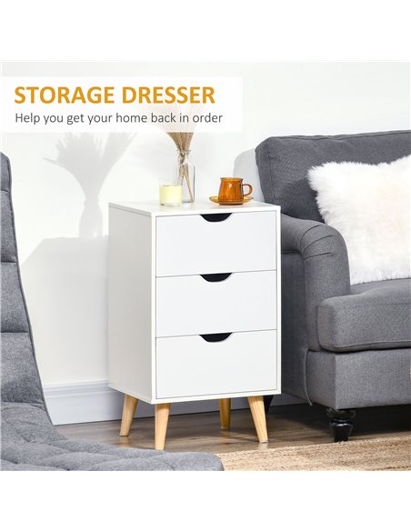 HOMCOM Bedside Table, Bedside Cabinet with 3 Drawers, Small Side Table with Wood Legs and Cut-out Handles for Bedroom, Cream Whi - pic 126285 | FastDaddyshop