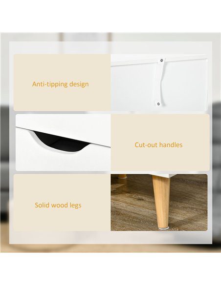 HOMCOM Bedside Table, Bedside Cabinet with 3 Drawers, Small Side Table with Wood Legs and Cut-out Handles for Bedroom, Cream Whi - pic 126287 | FastDaddyshop