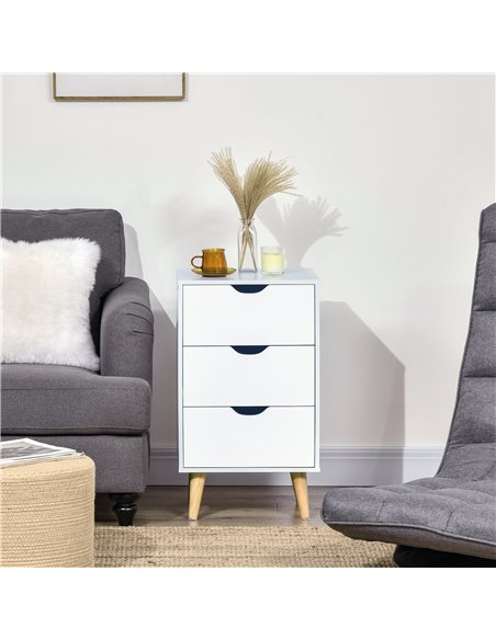 HOMCOM Bedside Table, Bedside Cabinet with 3 Drawers, Small Side Table with Wood Legs and Cut-out Handles for Bedroom, Cream Whi - pic 126288 | FastDaddyshop